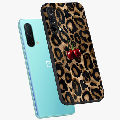 Leopard Wild Cherry Glass Case displayed in angled mockup highlighting bold animal print design with playful cherry aesthetic.