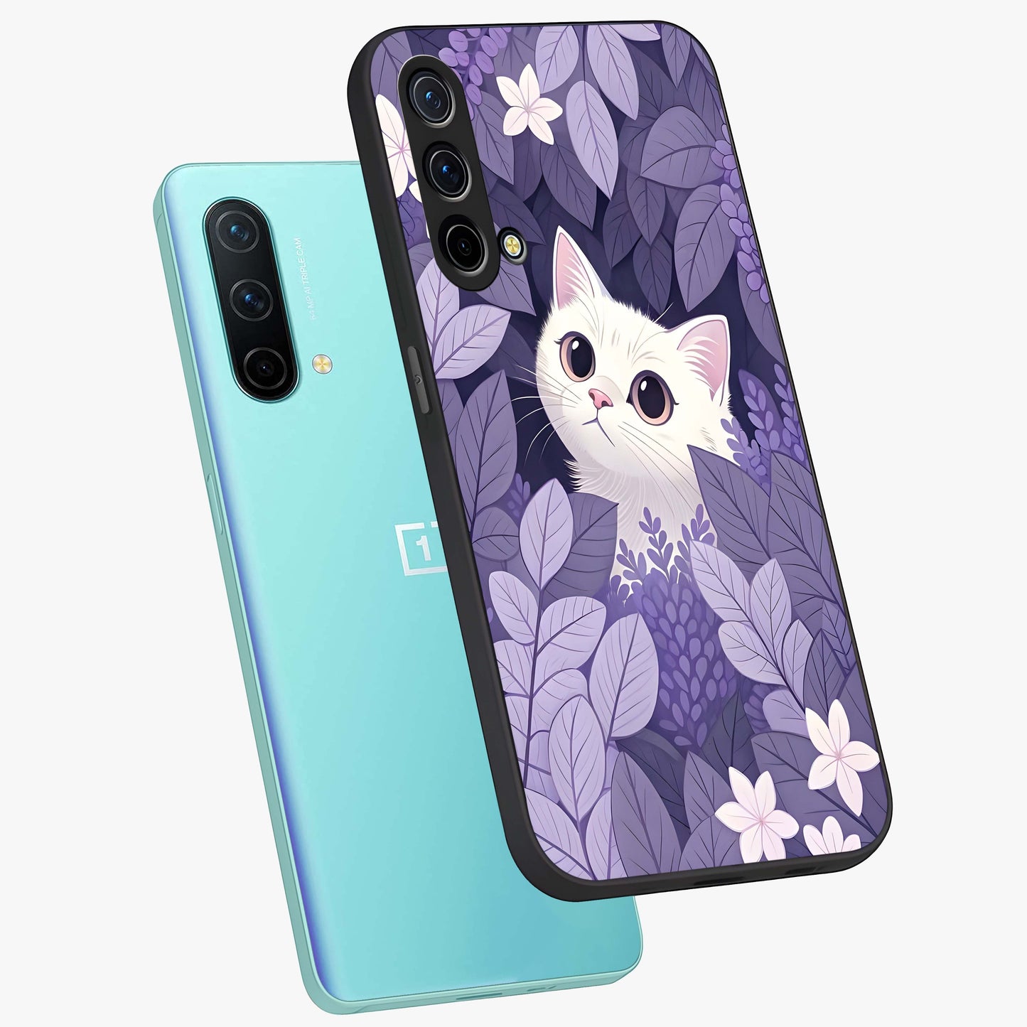Lilac Hide Peek Cat Glass Case displayed in angled mockup highlighting playful feline illustration with lilac aesthetic design.