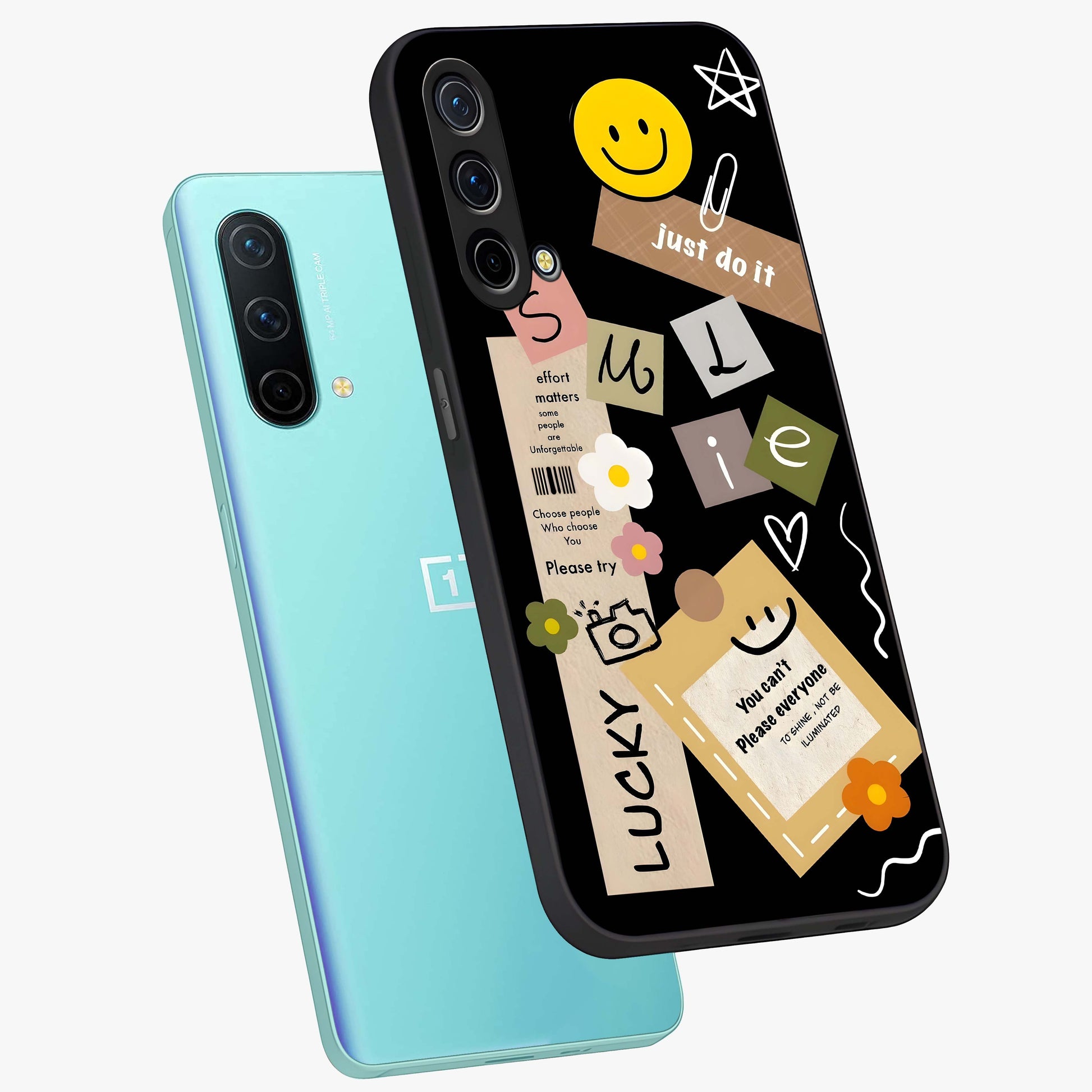 Lucky Aesthetic Collage Glass Case displayed in angled mockup highlighting stylish collage pattern with modern aesthetic vibe.