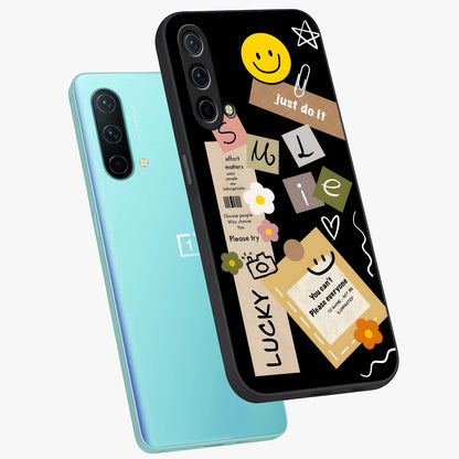 Lucky Aesthetic Collage Glass Case displayed in angled mockup highlighting stylish collage pattern with modern aesthetic vibe.