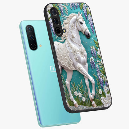 Majestic Floral Stallion Glass Case displayed in angled mockup highlighting majestic stallion illustration with elegant floral aesthetic.