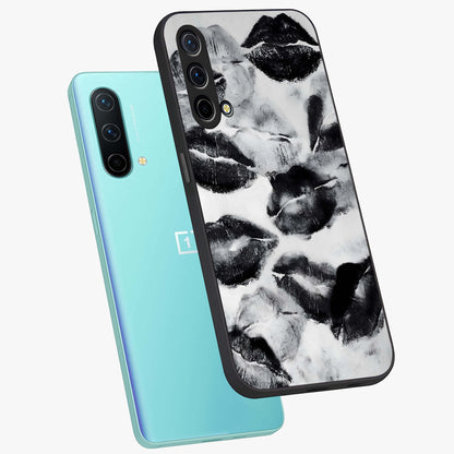 Midnight Kiss Marks Glass Case displayed in angled mockup highlighting playful romantic design with bold midnight aesthetic.