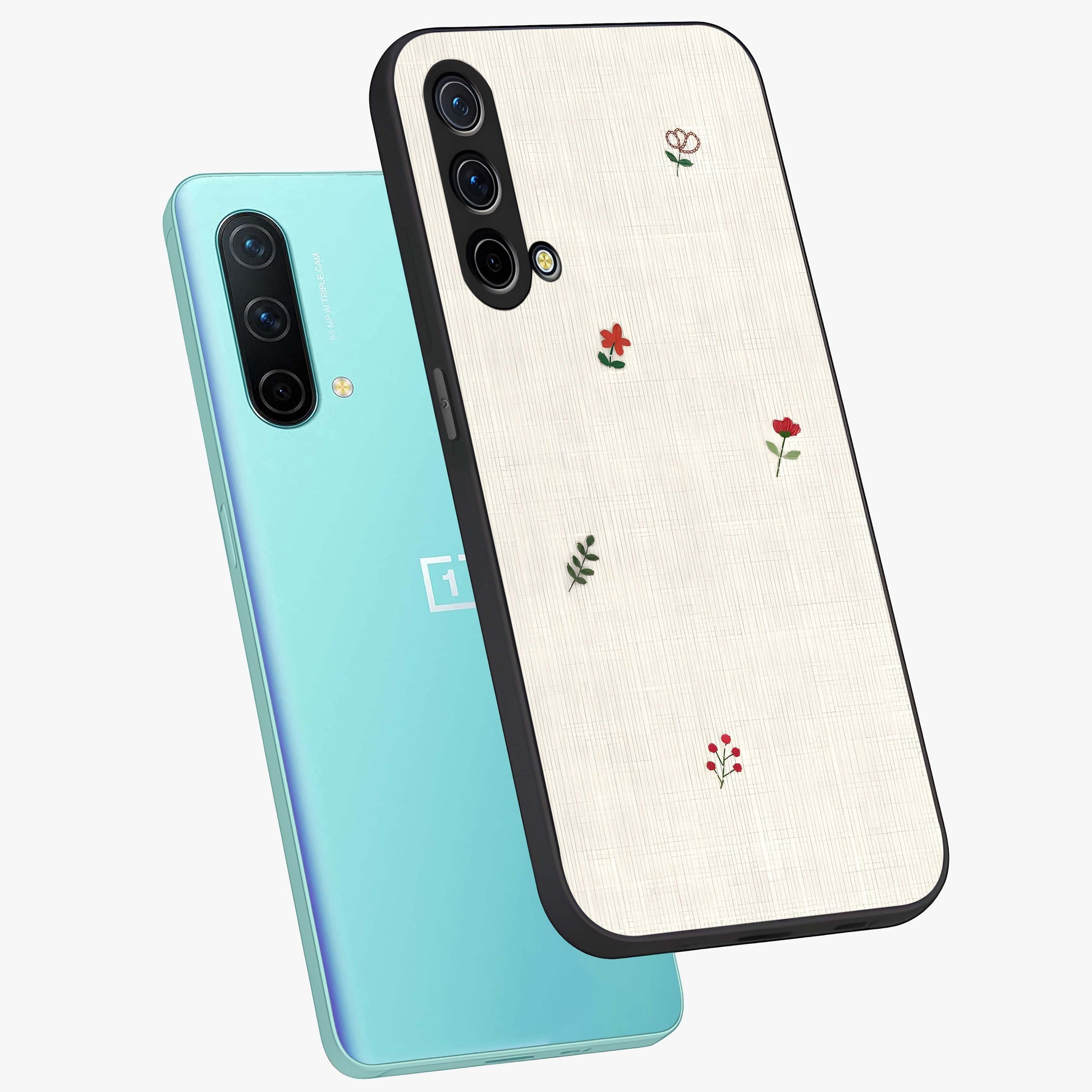 Minimalistic Blue With White Flower Pattern Glass Case displayed in angled mockup highlighting simple floral design with minimal aesthetic.