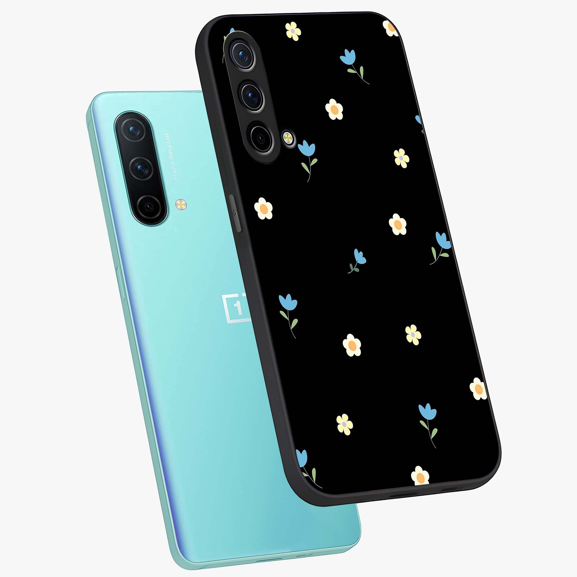 Minimal Petal Whispers Glass Case displayed in angled mockup highlighting delicate petal design with clean minimal aesthetic.
