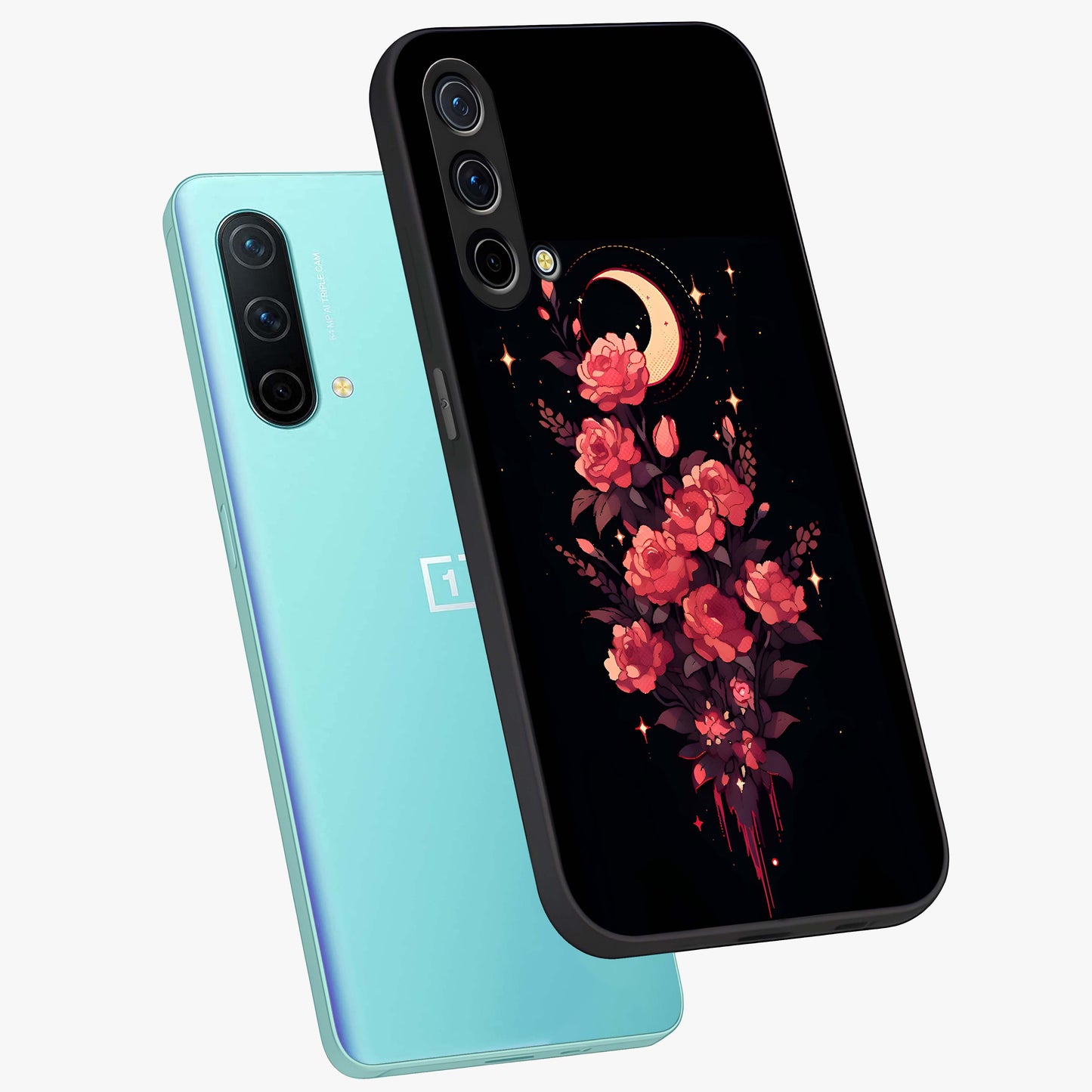 Moonlit Floral Elegance Glass Case displayed in angled mockup highlighting graceful flower design with soft moonlight aesthetic.