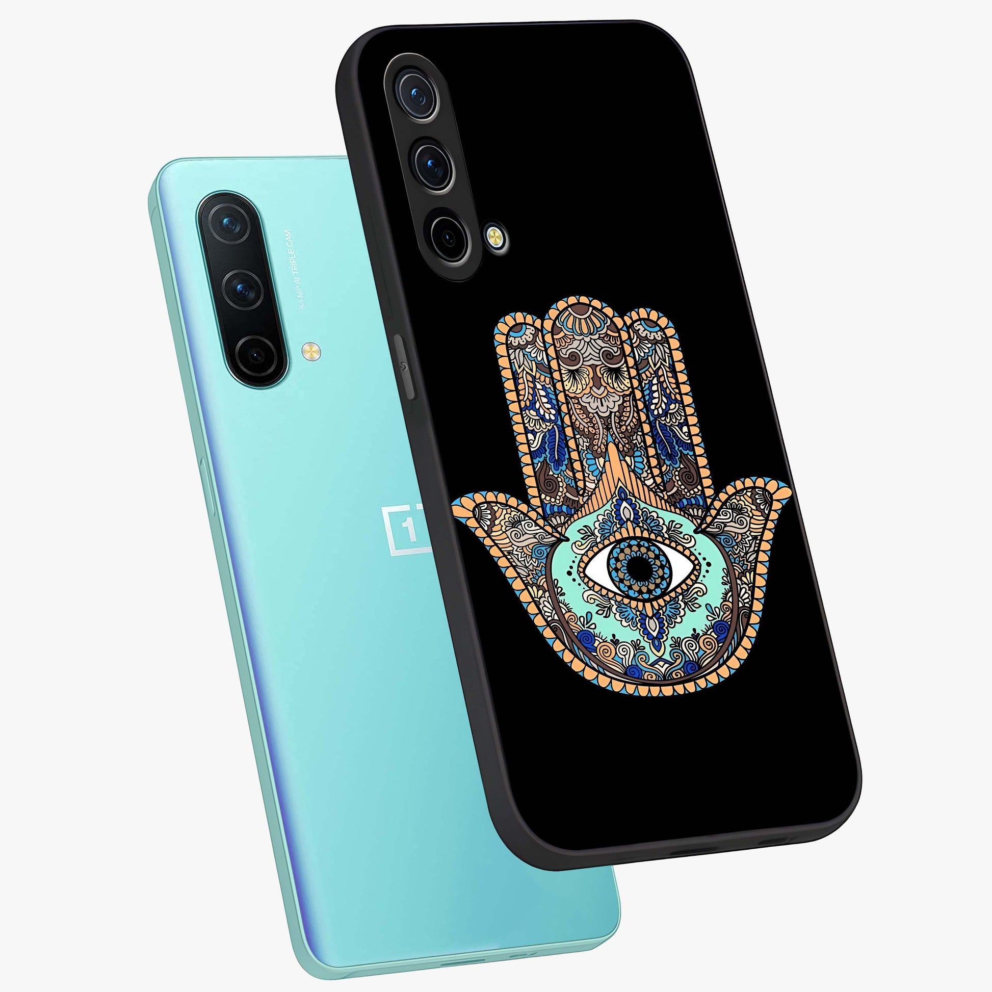 Mystic Hamsa Eye Glass Case displayed in angled mockup highlighting spiritual hamsa symbol with mystical aesthetic style.