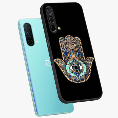 Mystic Hamsa Eye Glass Case displayed in angled mockup highlighting spiritual hamsa symbol with mystical aesthetic style.