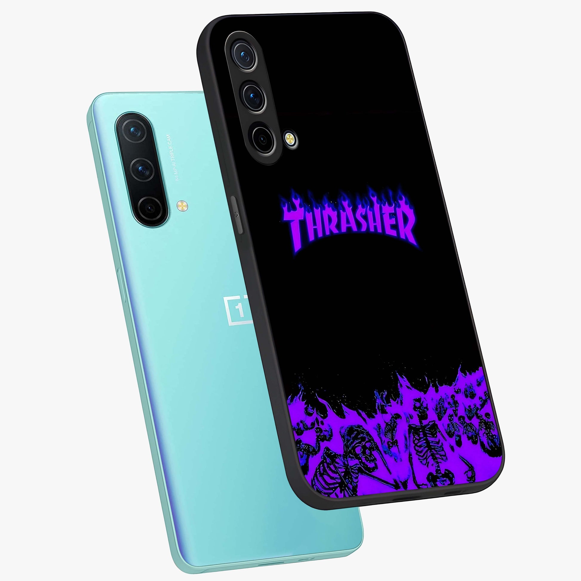 Neon Flame Riot Glass Case displayed in angled mockup highlighting glowing flame design with vibrant neon aesthetic.