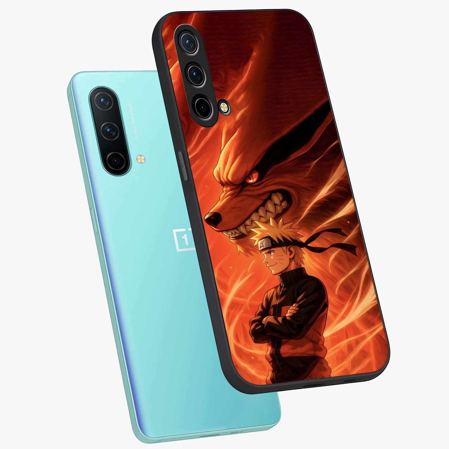 Nine Tails Legacy Glass Case displayed in angled mockup highlighting dynamic anime beast illustration with bold mystical aesthetic.