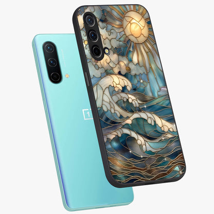 Oceanic Stained Printed Glass Case displayed in angled mockup highlighting colorful aquatic design with artistic aesthetic style.