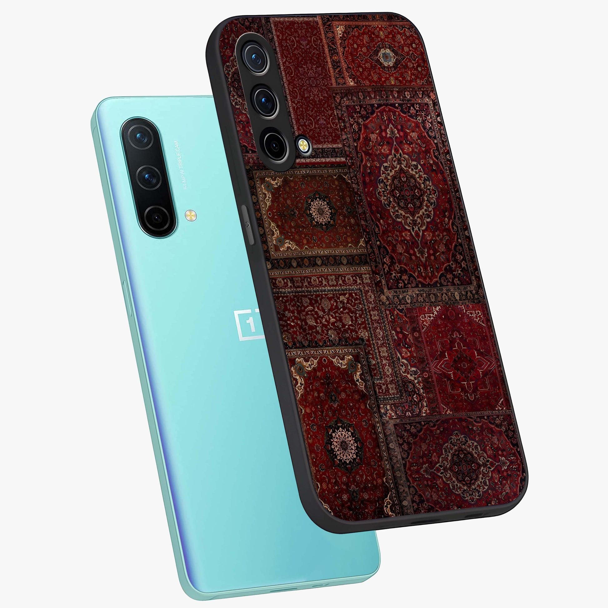 Persian Velvet Tale Glass Case displayed in angled mockup highlighting ornate textile inspired design with royal aesthetic.