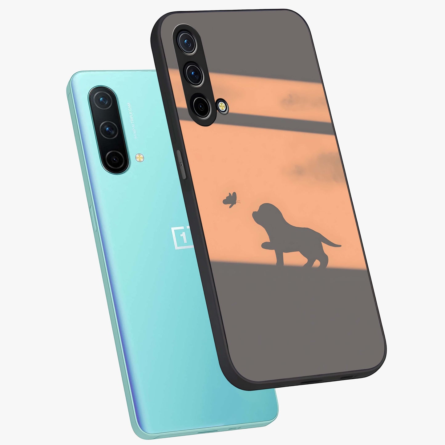 Puppy Shadow Art Glass Case displayed in angled mockup highlighting playful dog illustration with artistic shadow aesthetic.