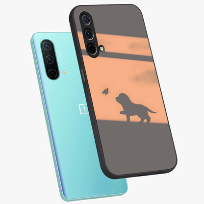 Puppy Shadow Art Glass Case displayed in angled mockup highlighting playful dog illustration with artistic shadow aesthetic.