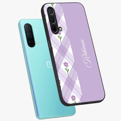Purple Diamond Floral Glass Case displayed in angled mockup highlighting elegant purple flower design with decorative pattern.