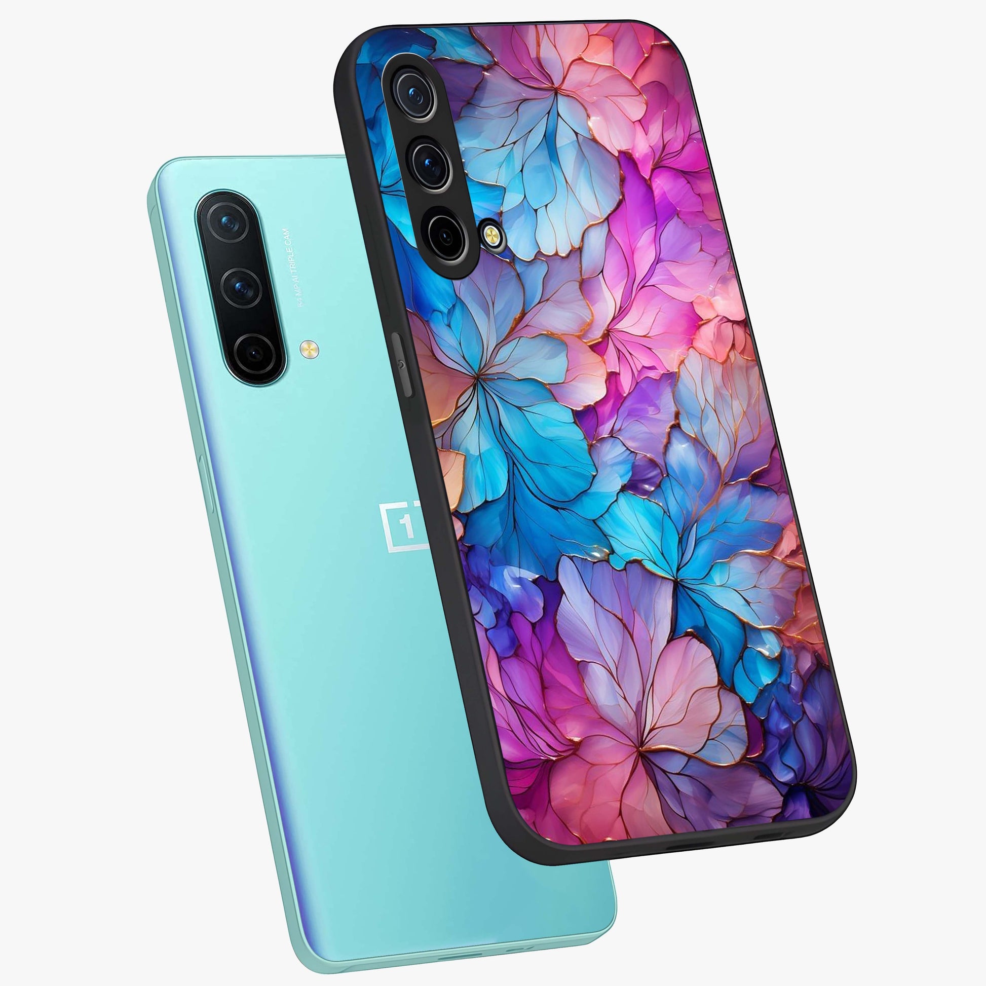 Radiant Floral Whirl Glass Case displayed in angled mockup highlighting vibrant flower pattern with dynamic artistic aesthetic.