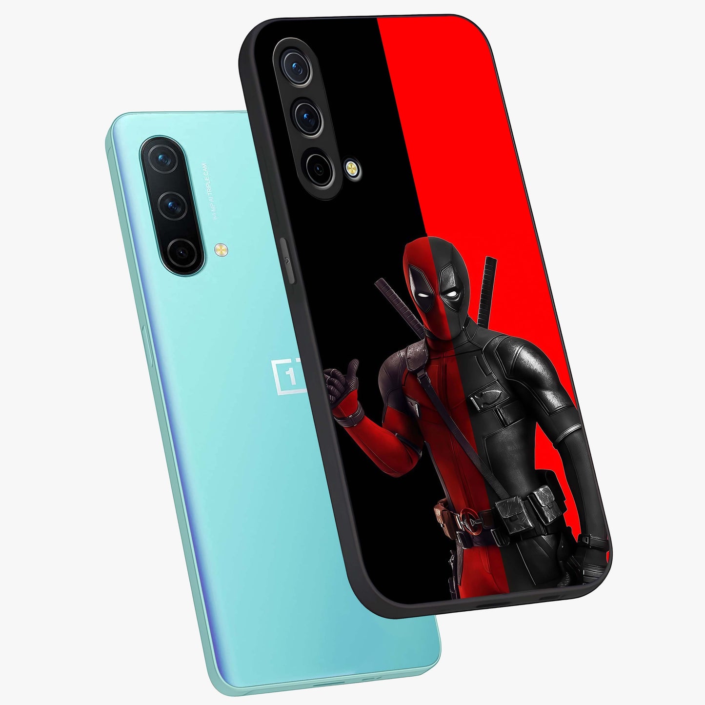 Red & Black Deadpool Theme Glass Case displayed in angled mockup highlighting vibrant superhero style illustration with action aesthetic.
