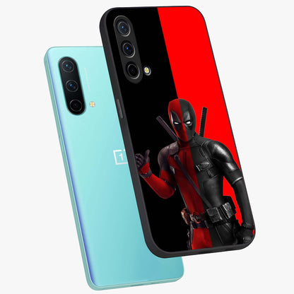 Red & Black Deadpool Theme Glass Case displayed in angled mockup highlighting vibrant superhero style illustration with action aesthetic.