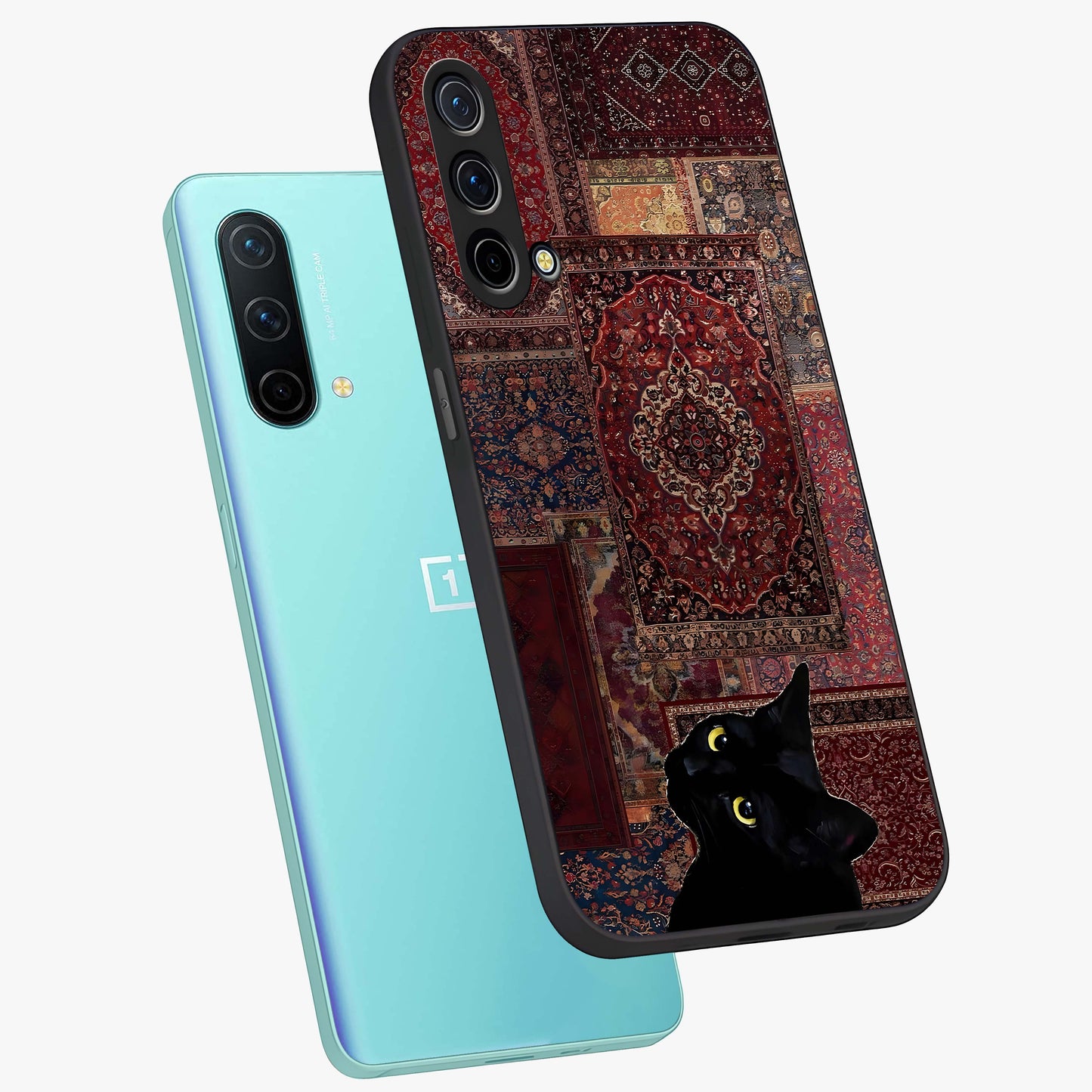 Regal Magic Cat Apple Glass Case displayed in angled mockup highlighting whimsical feline design with fantasy aesthetic.