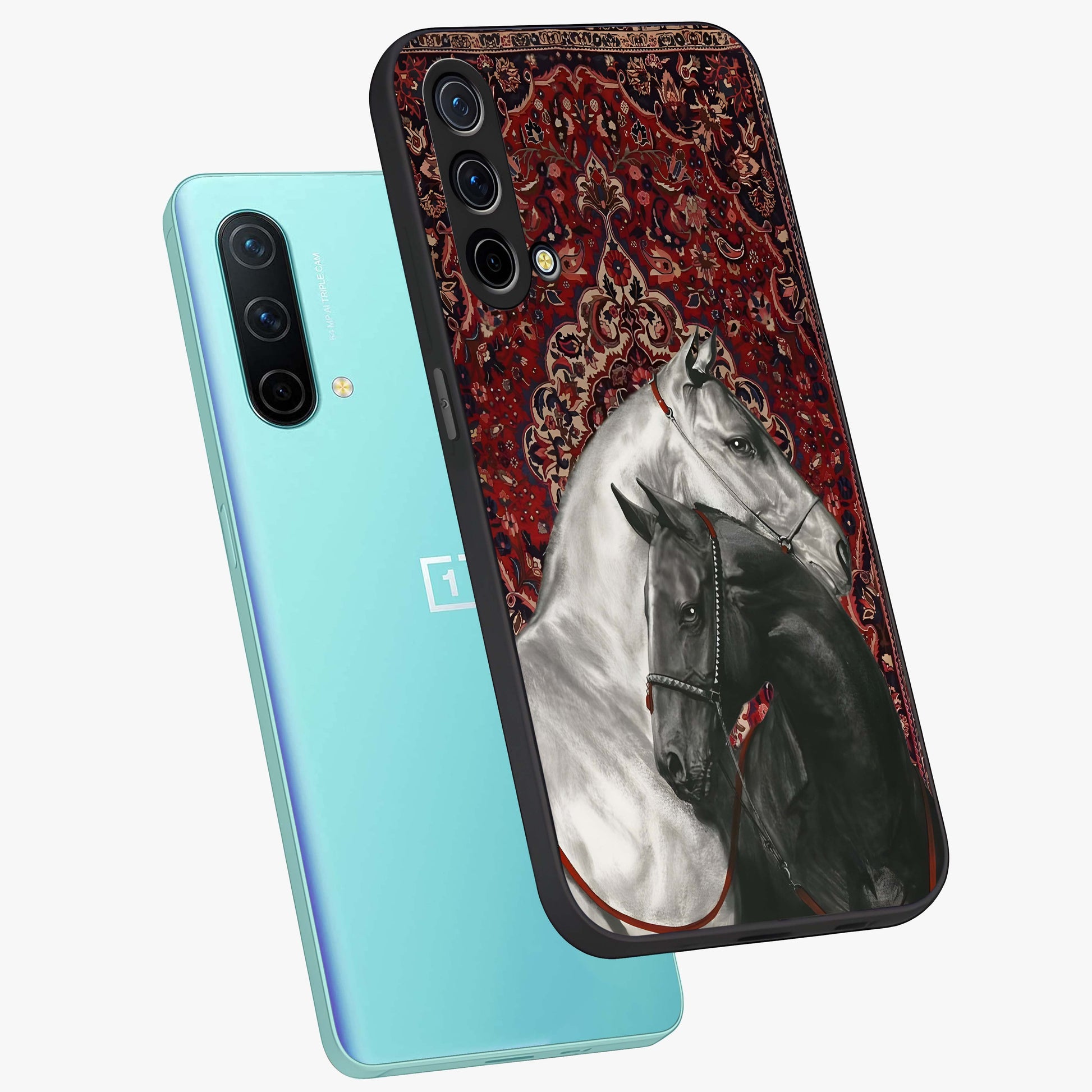 Regal Stallion Tapestry Glass Case displayed in angled mockup highlighting royal stallion design with decorative heritage aesthetic.