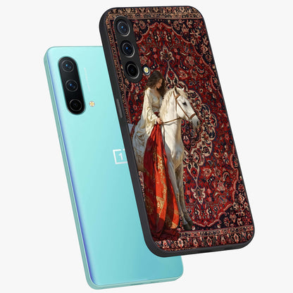 Royal Rider Tapestry Glass Case displayed in angled mockup highlighting traditional tapestry design with royal heritage aesthetic.