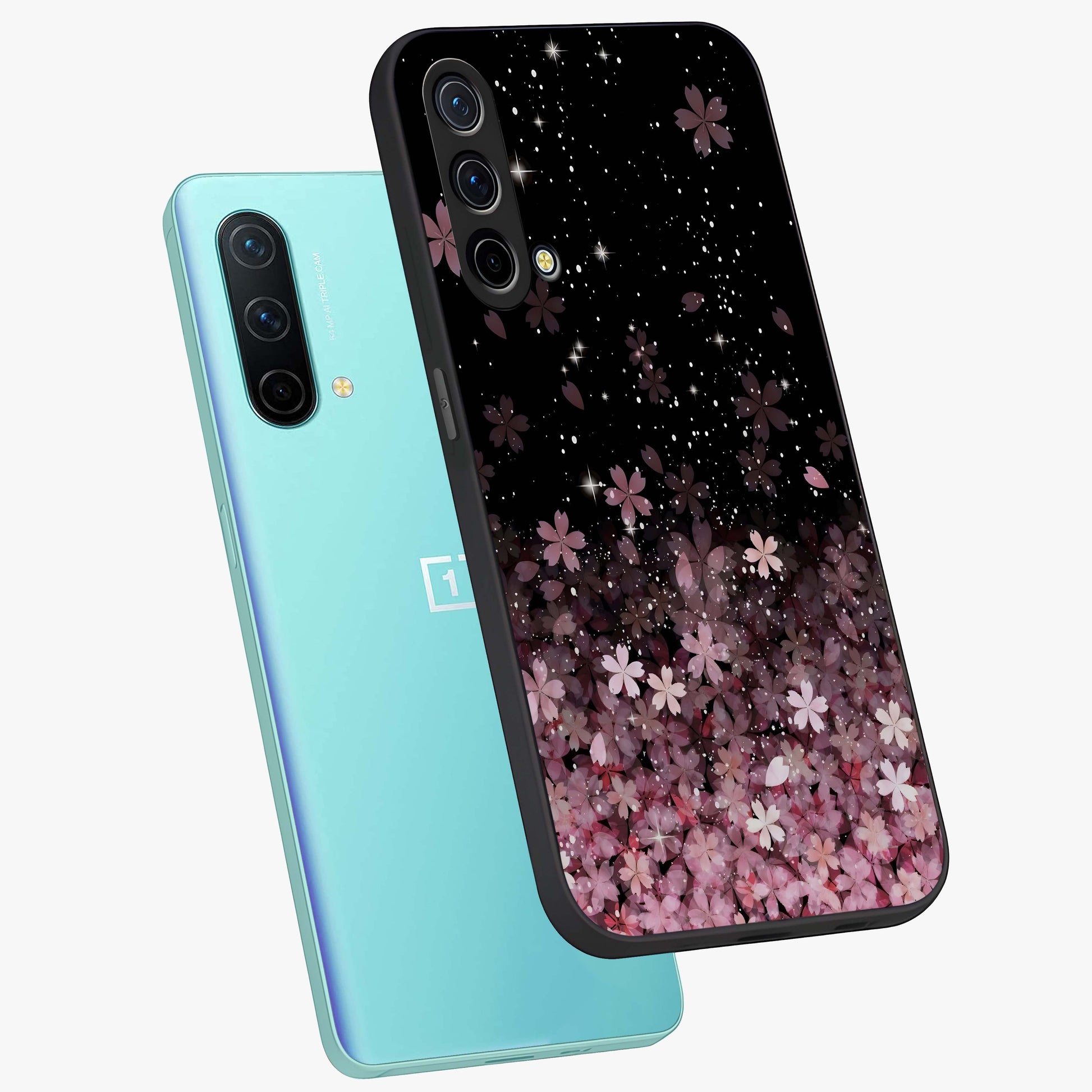 Small Starry Flowers Glass Case displayed in angled mockup highlighting tiny flower pattern with celestial aesthetic style.