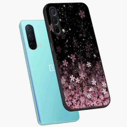 Small Starry Flowers Glass Case displayed in angled mockup highlighting tiny flower pattern with celestial aesthetic style.