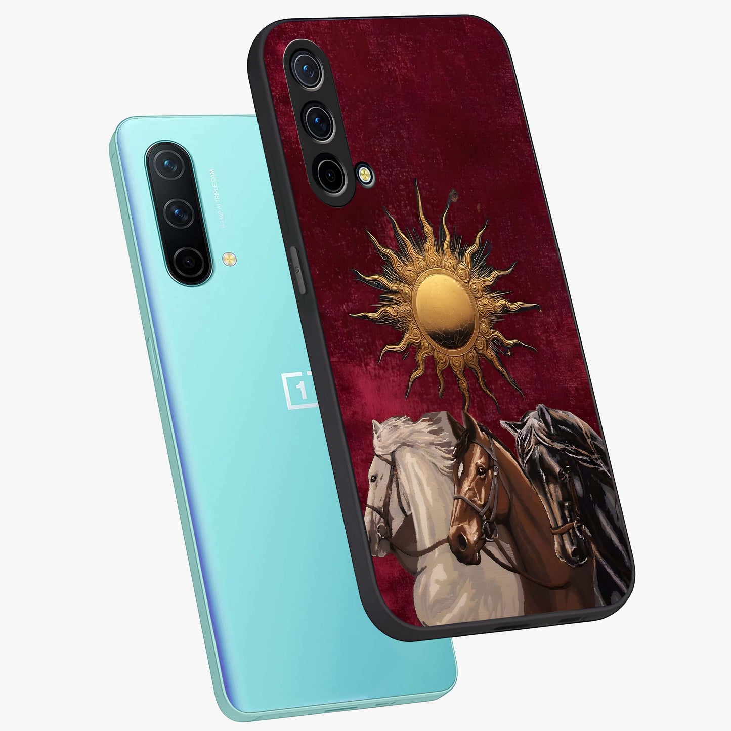 Solar Riders Glass Case displayed in angled mockup highlighting powerful rider illustration with radiant solar aesthetic.
