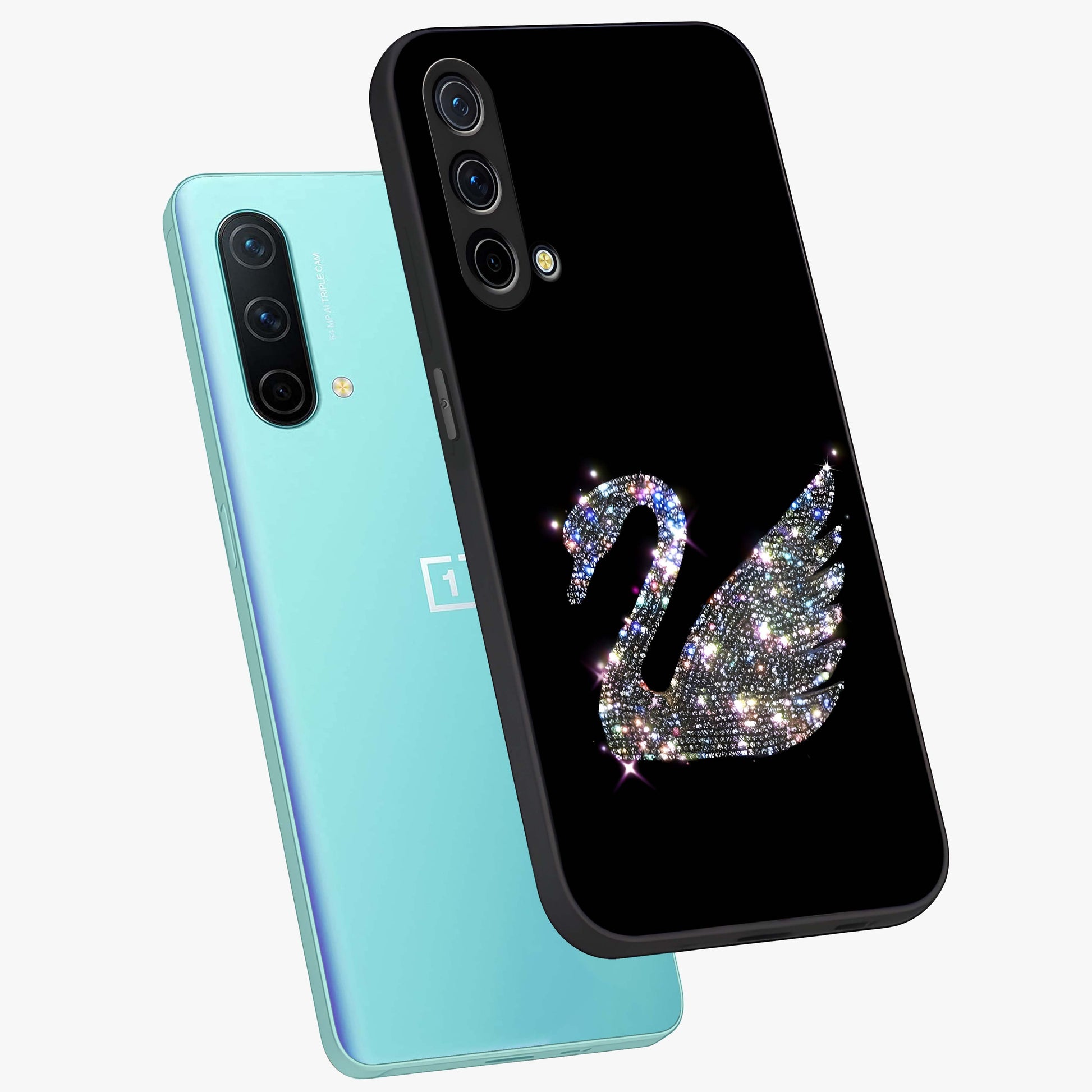 Starlit Swan Grace Glass Case displayed in angled mockup highlighting elegant swan illustration with dreamy celestial aesthetic.