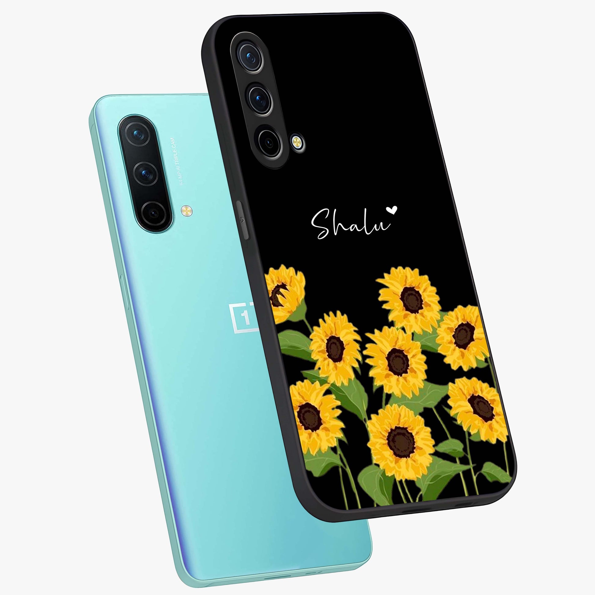 Sunflower Chic Mood Custom Name Glass Case displayed in angled mockup highlighting vibrant sunflower design with custom name feature.