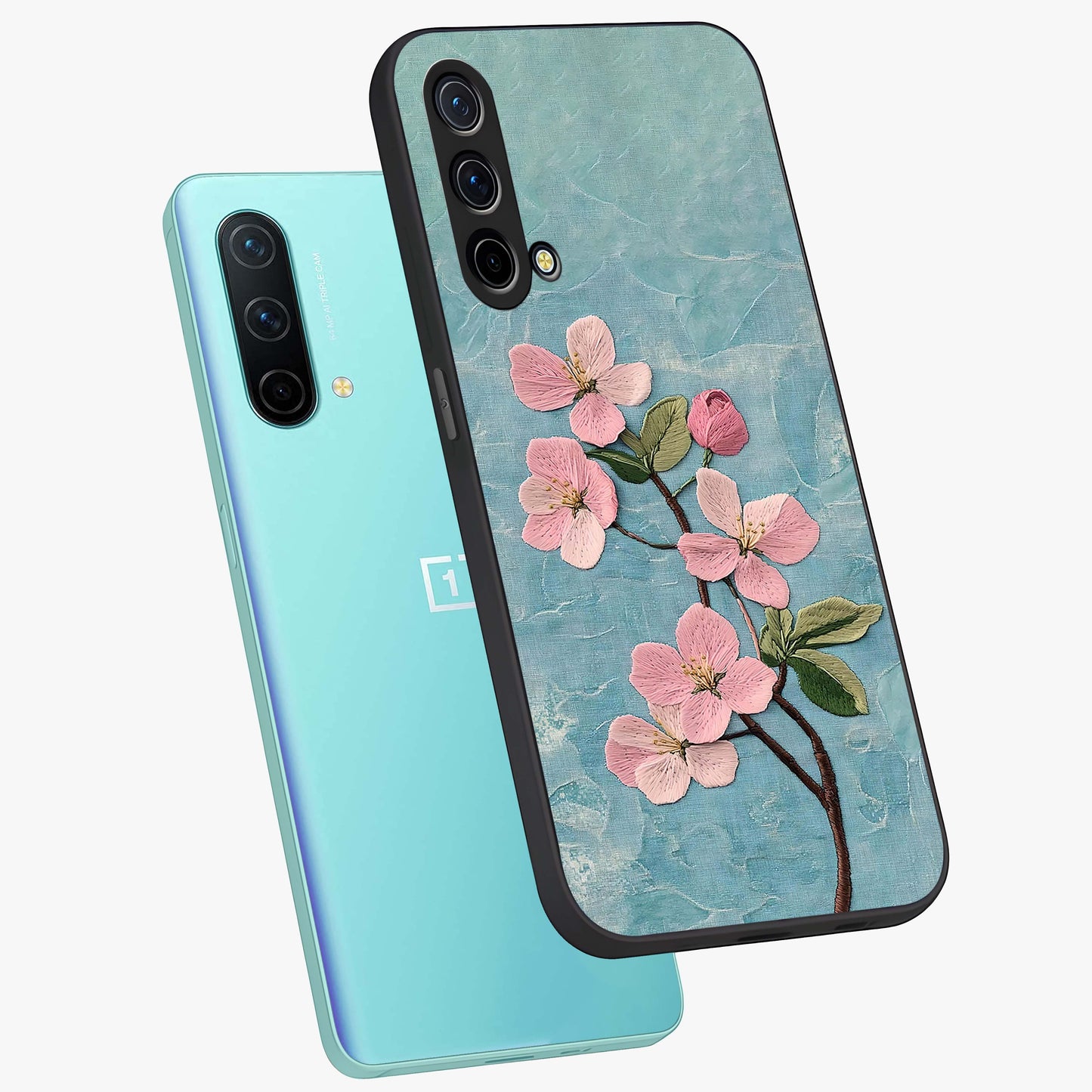 Threaded Blossom Breeze Glass Case displayed in angled mockup highlighting elegant floral design with soft aesthetic style.