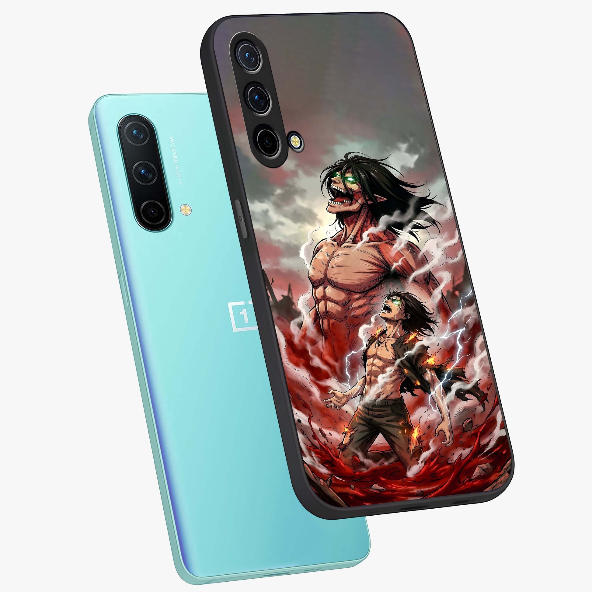 Titan Awakening Fury Glass Case displayed in angled mockup highlighting dramatic giant warrior design with bold anime aesthetic.