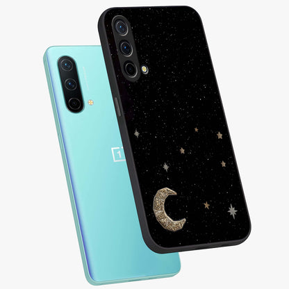 Twinkle Star With Half Moon Glass Case displayed in angled mockup highlighting celestial moon and star design with magical aesthetic.