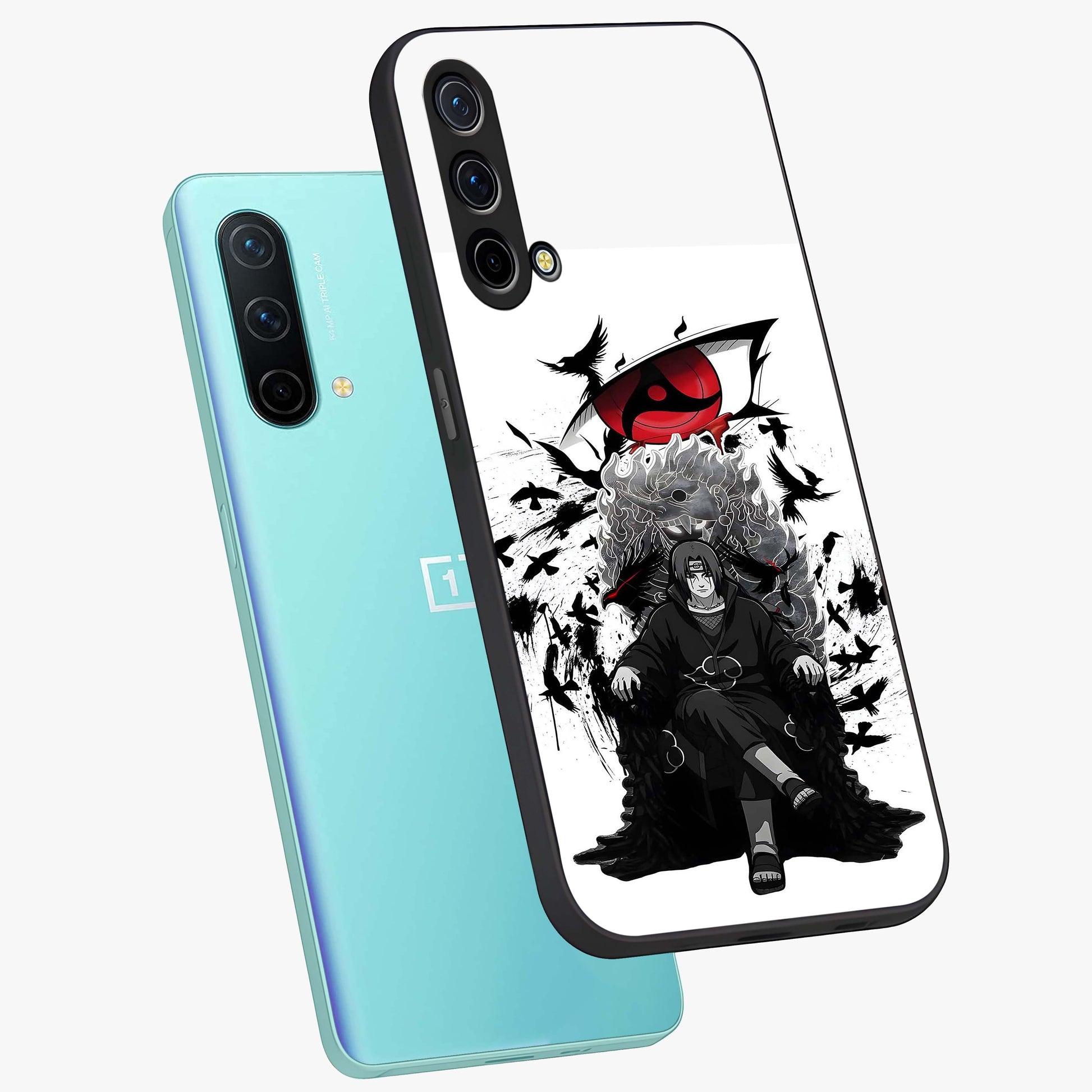 Uchiha Shadow Throne Glass Case displayed in angled mockup highlighting glowing aquatic design with celestial aesthetic.