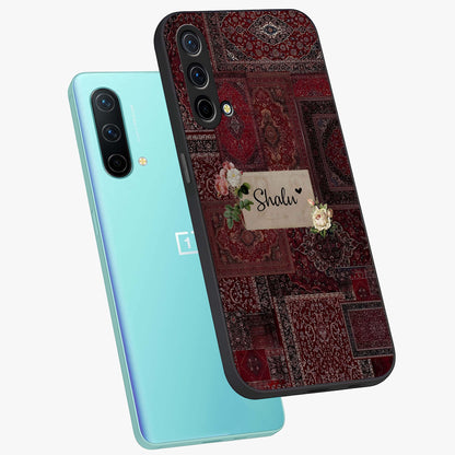 Velvet Wine Pattern Custom Name Glass Case displayed in angled mockup highlighting decorative velvet inspired design with custom name feature.