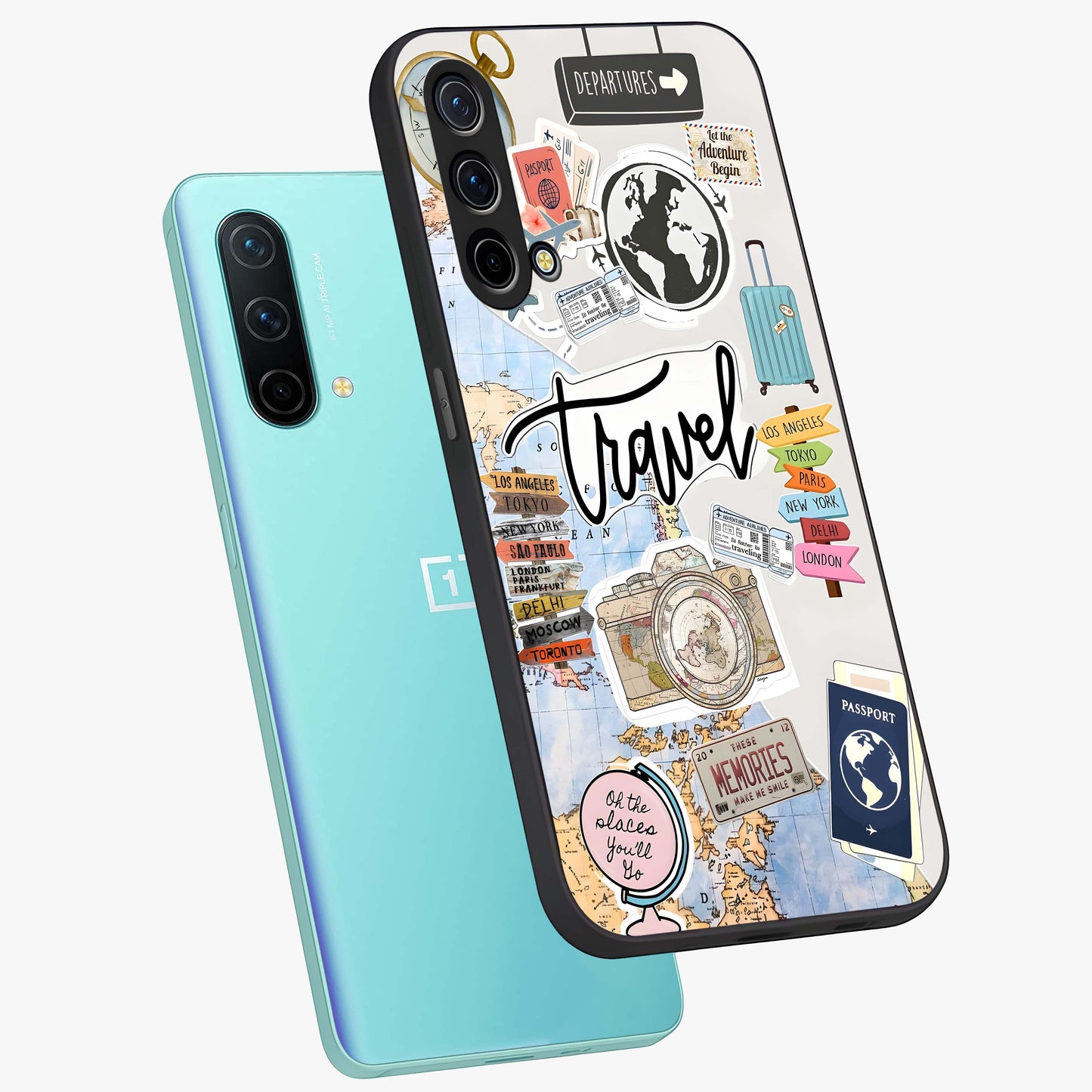 Wanderlust Journal Glass Case displayed in angled mockup highlighting adventure themed design with aesthetic travel vibe.