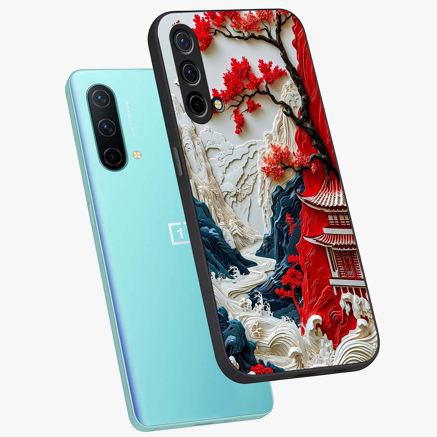 Whispers Of Sakura Waves Glass Case displayed in angled mockup highlighting flowing sakura design with soft floral aesthetic.