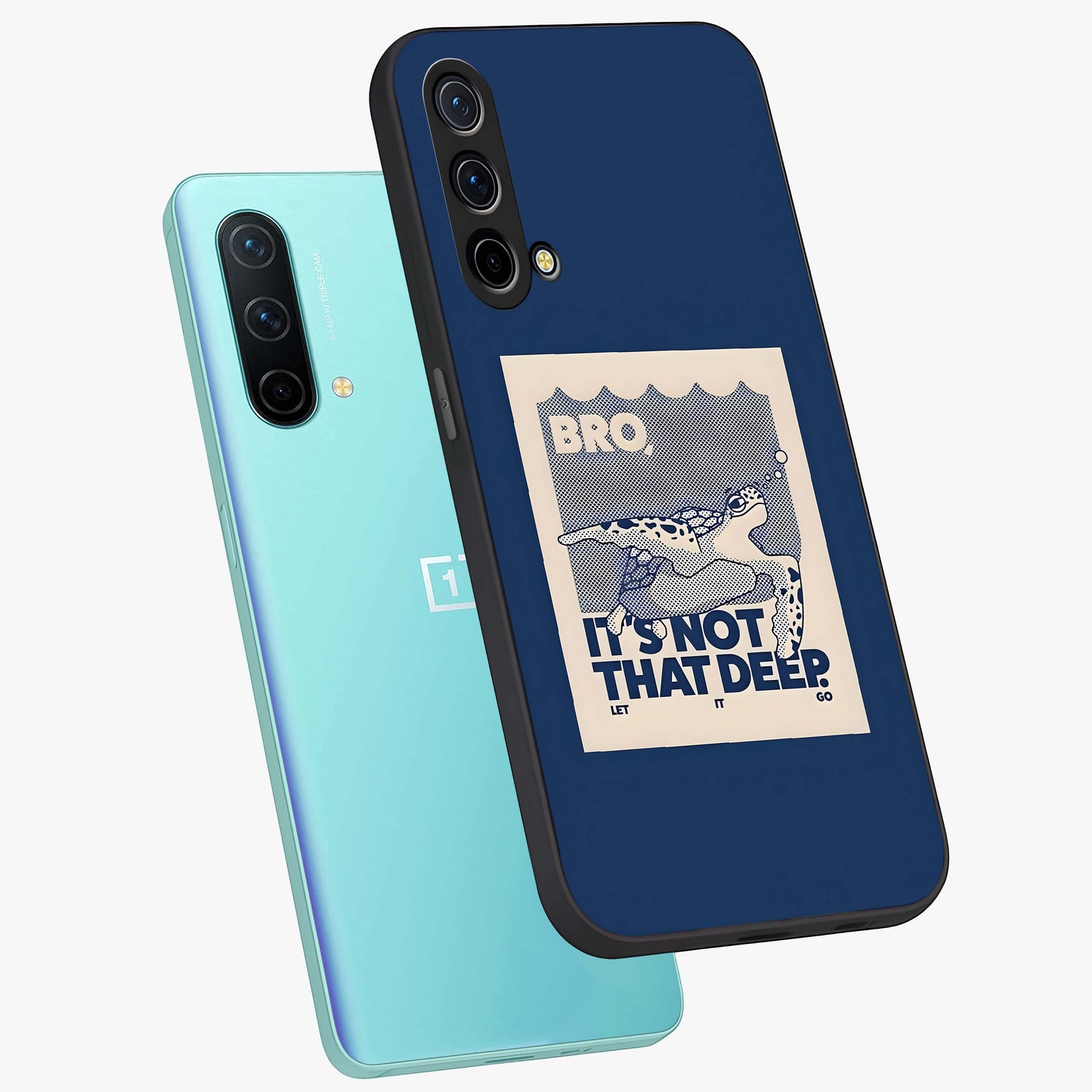 Worry Less Swim Glass Case displayed in angled mockup highlighting fun typography design with relaxed aesthetic style.