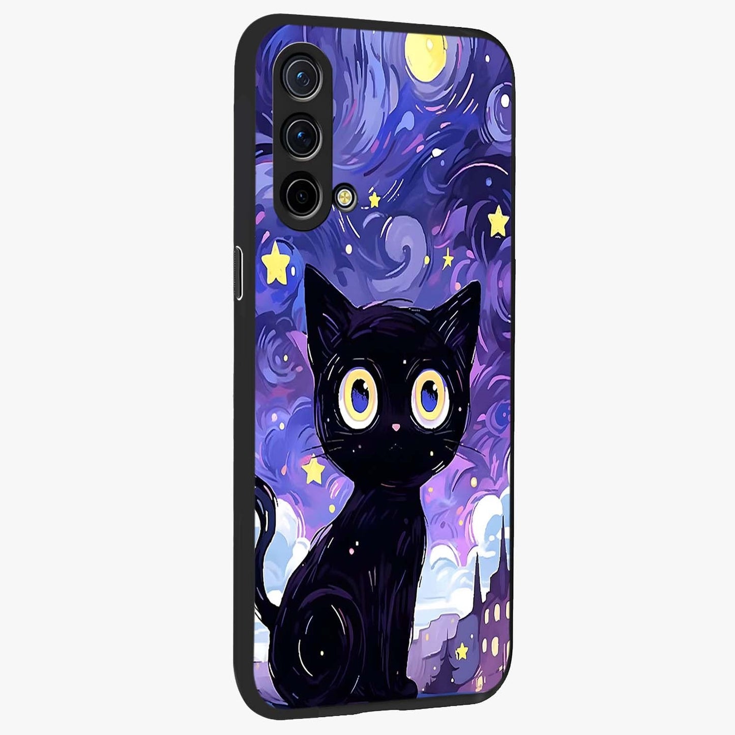 Abstract Cat Art Glass Case upright view showcasing creative feline illustration and aesthetic artistic style.