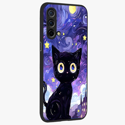 Abstract Cat Art Glass Case upright view showcasing creative feline illustration and aesthetic artistic style.