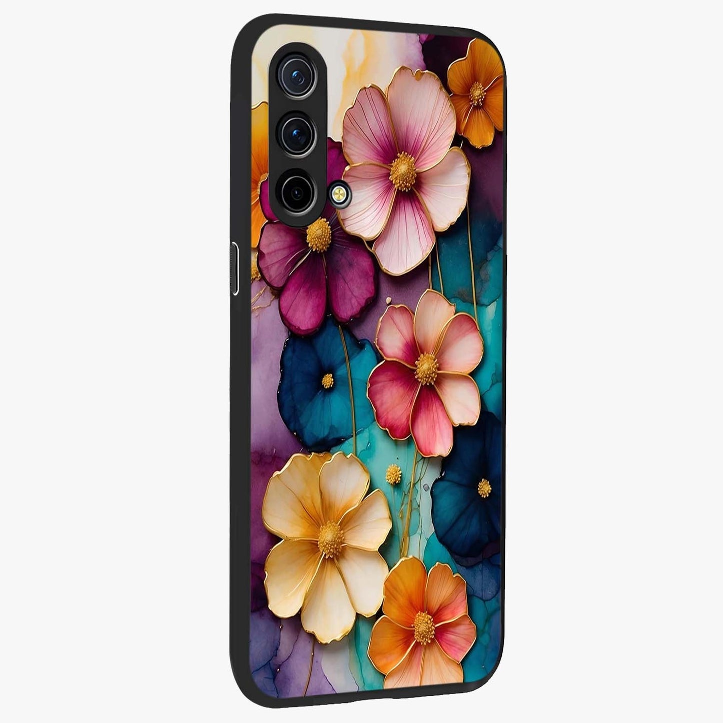Artlyn Grace Flower Pattern Glass Case upright view showcasing graceful floral artwork with aesthetic botanical style.