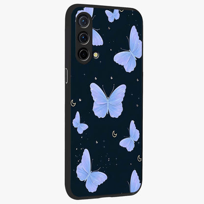 Butterfly With Stars Pattern Glass Case upright view showcasing celestial butterfly artwork with sparkling star elements.