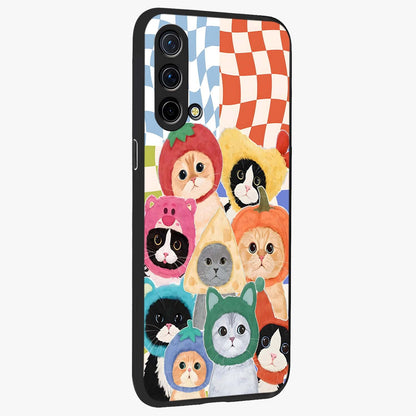 Cats in Fruits Glass Case upright view showcasing charming cat artwork with fun fruity theme.