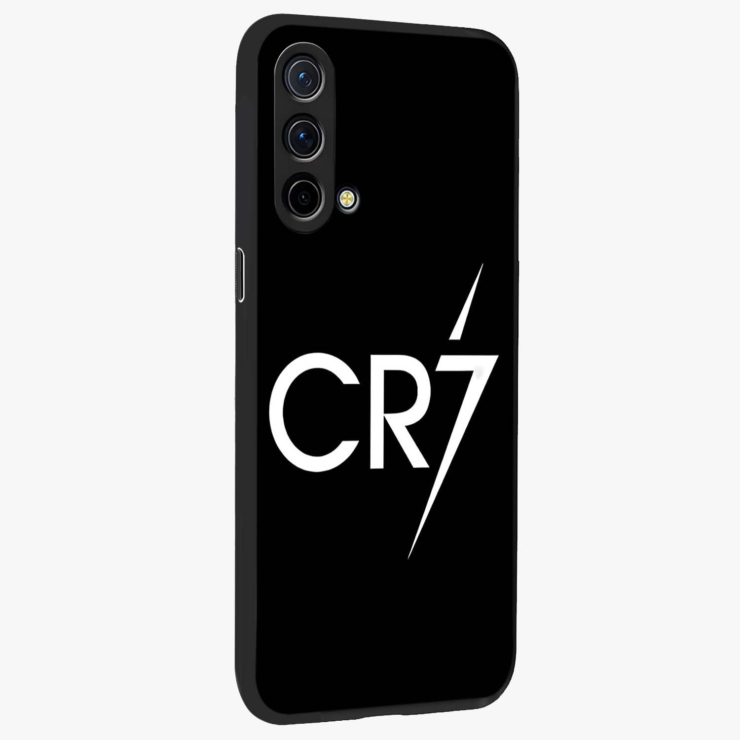 Cr7 Elite Strike Glass Case upright view showcasing energetic football inspired design with modern sports aesthetic.
