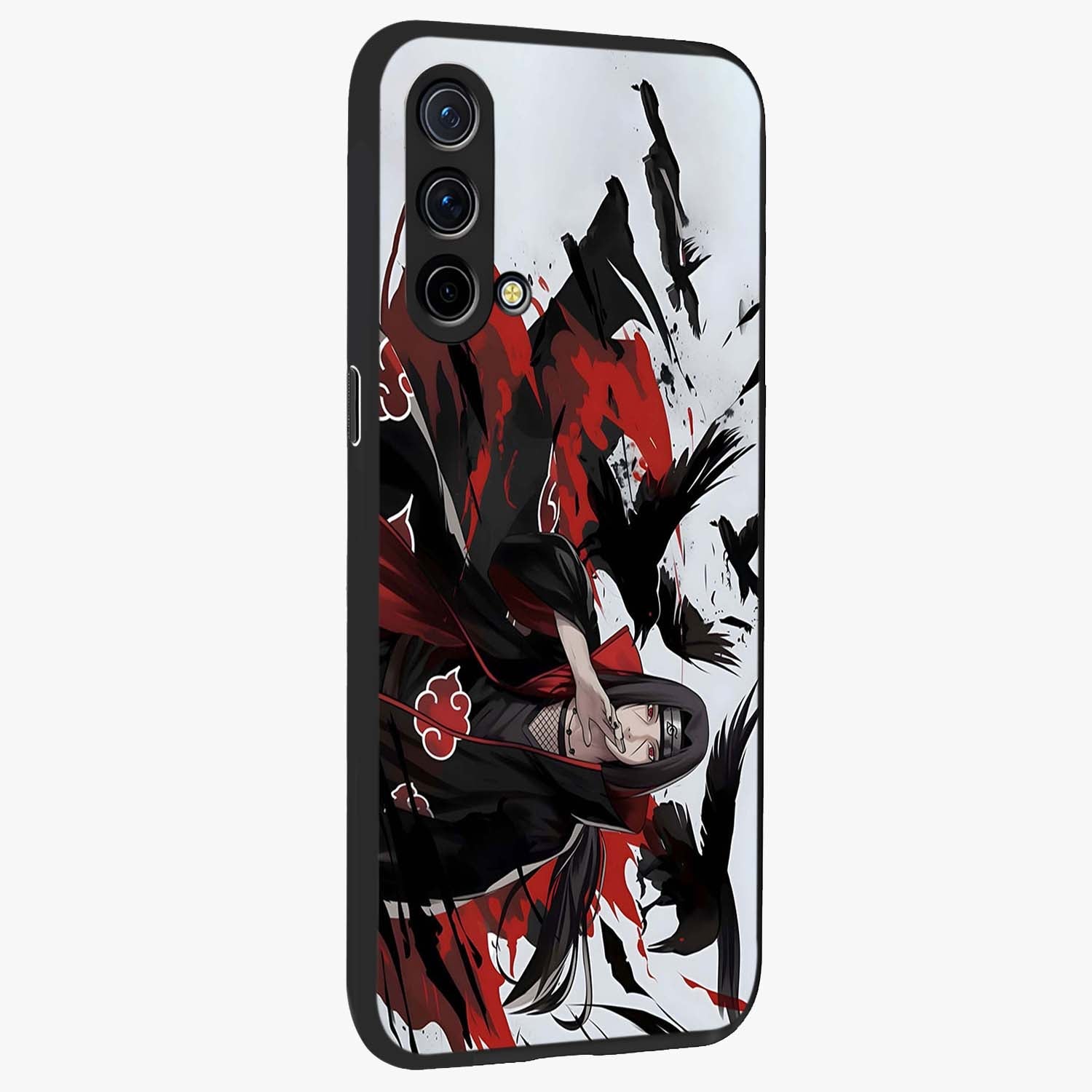 Crimson Crow Illusion Glass Case upright view showcasing striking crow illusion artwork with intense crimson theme.