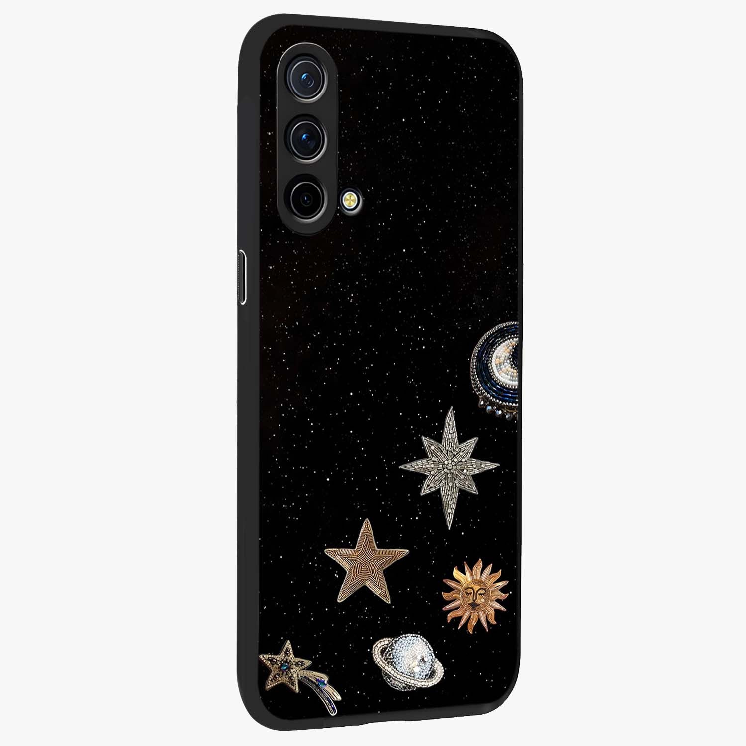 Galactic Charm Glow Glass Case upright view showcasing glowing cosmic charm artwork with magical celestial style.