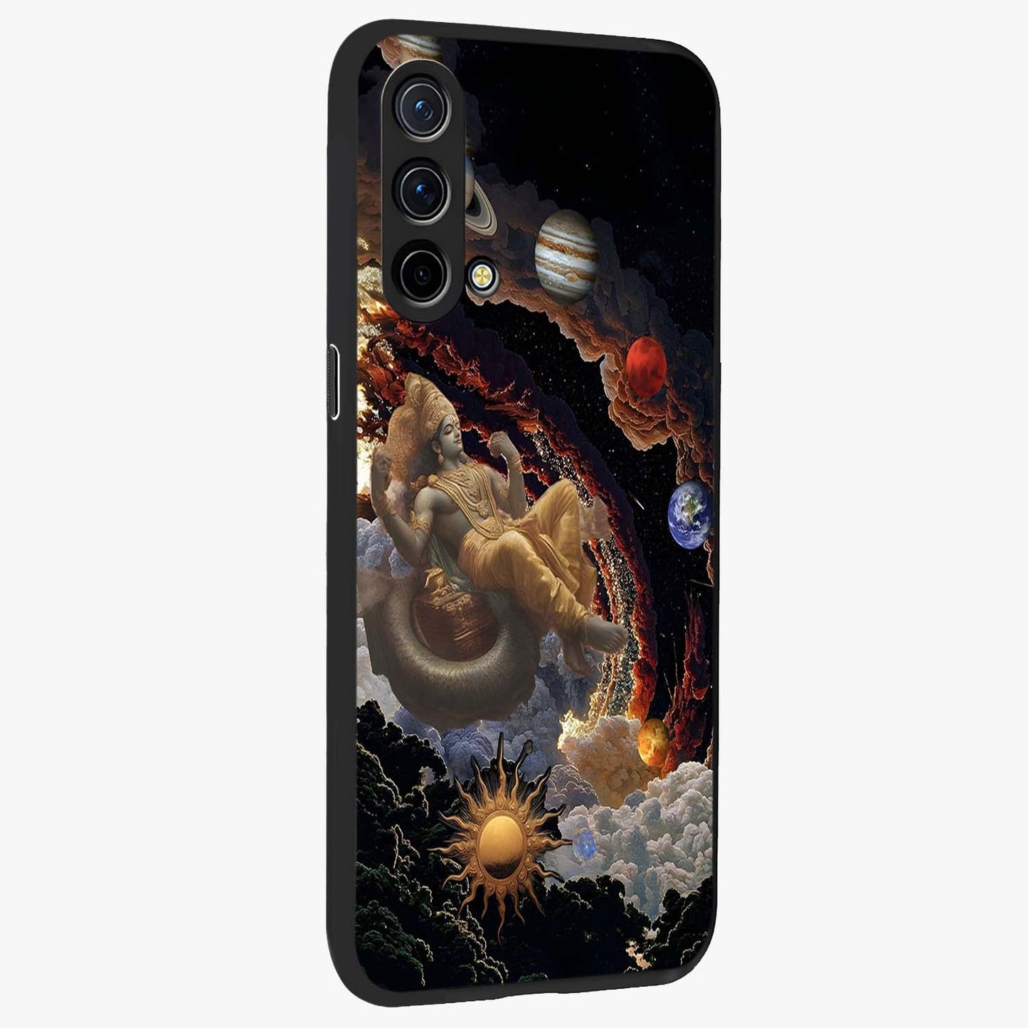 Galactic Divine God Glass Case upright view showcasing mystical divine artwork with dramatic cosmic theme.