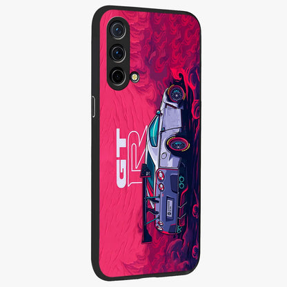 GT-R Car Pattern Glass Case upright view showcasing dynamic car pattern artwork with modern sports theme.