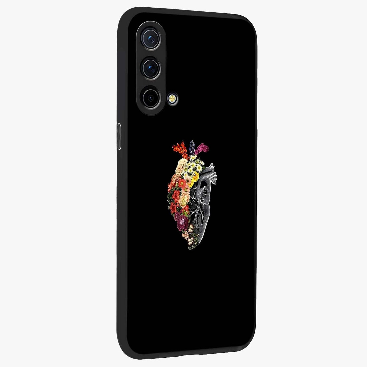 Heart With Flowers Glass Case upright view showcasing decorative heart and floral artwork with sweet romantic theme.