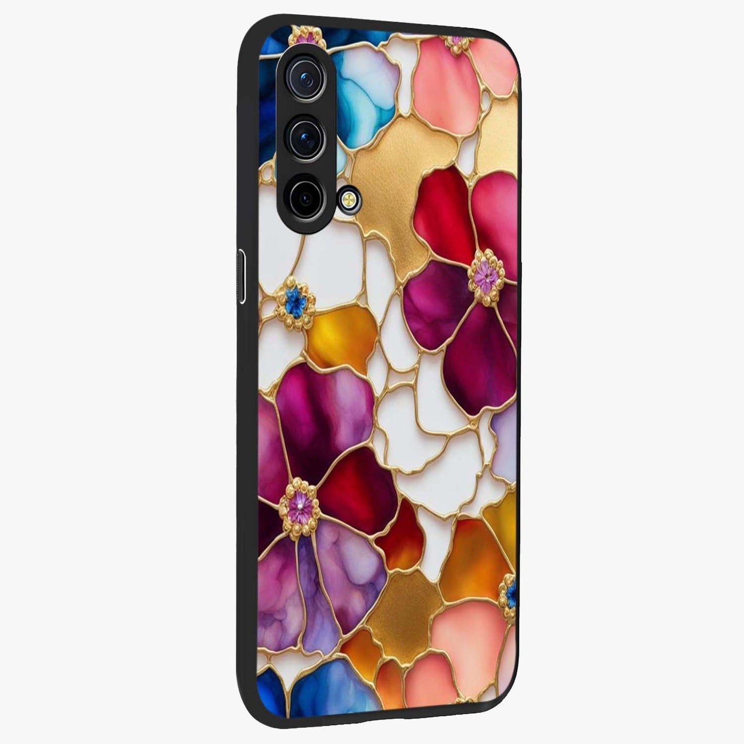 Marble Flower Pattern Glass Case upright view showcasing decorative marble flower artwork with refined style.