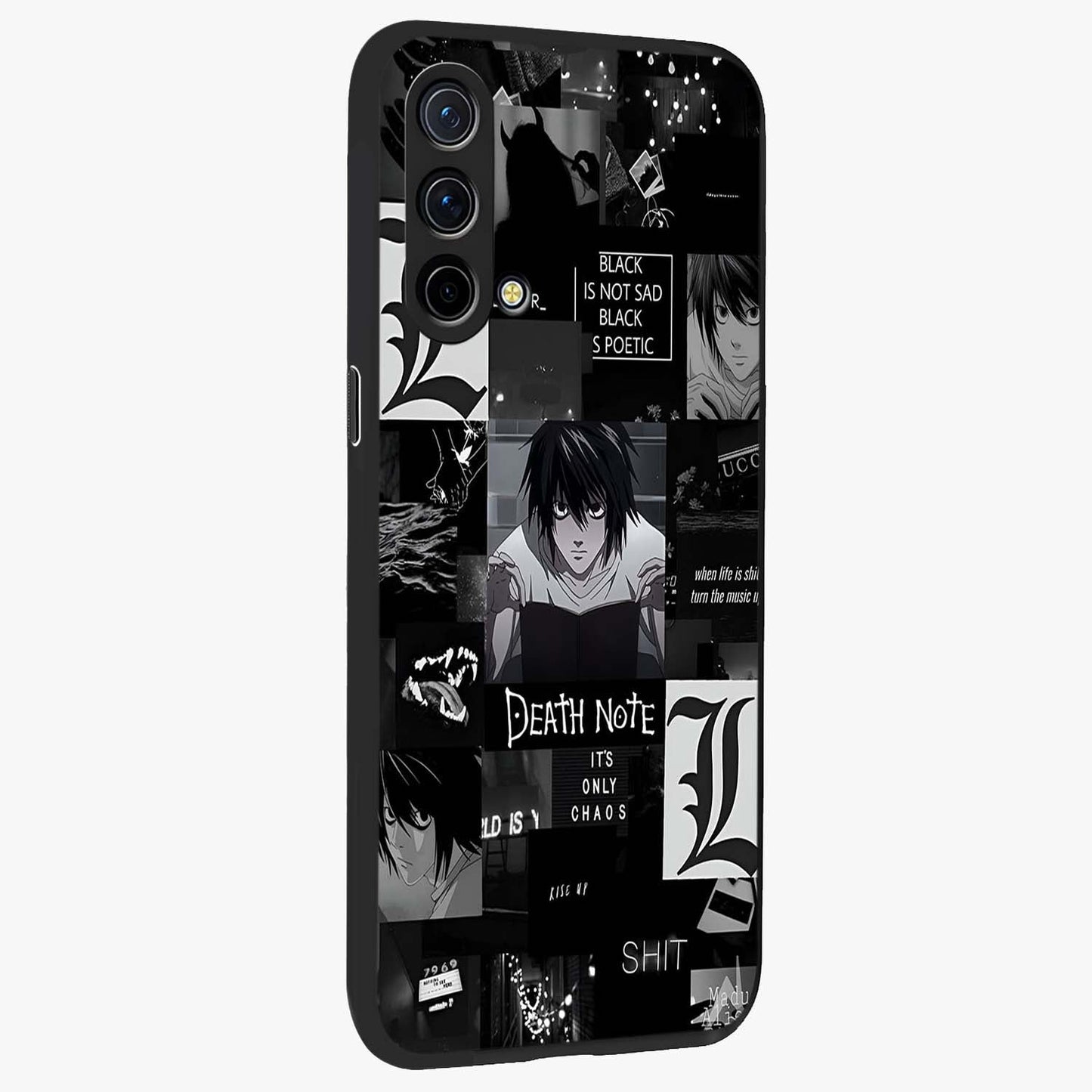 Midnight Chaos Mind Glass Case upright view showcasing expressive abstract artwork with bold dark theme.